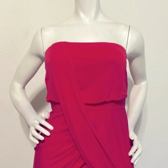 BCBGmaxazria Runway Rose Red Knit Strapless Jersey High Low Drape Dress … - Picture 3 of 7